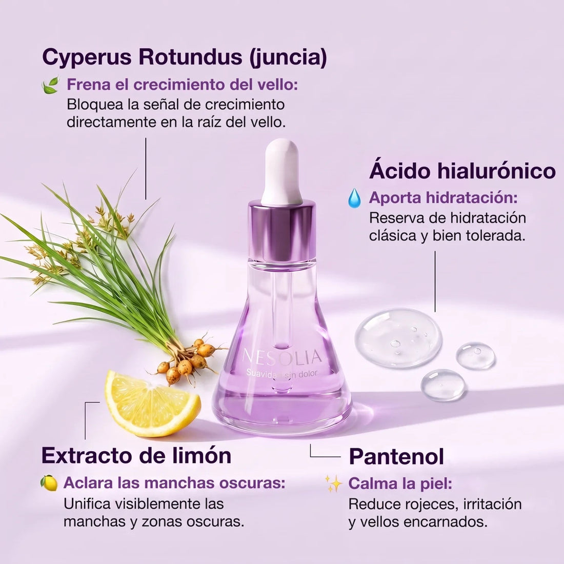 Inhibidor vegetal del vello Nesolia