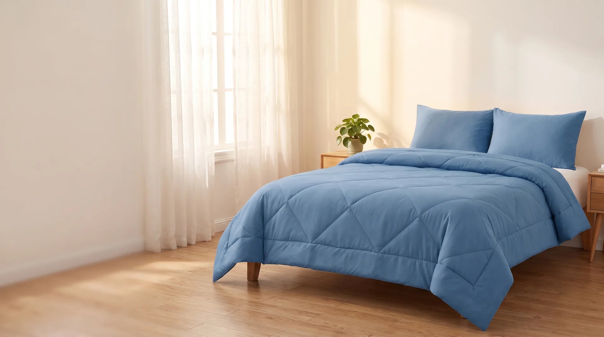 Dormitorio luminoso con el edredón EasySleep azul costero