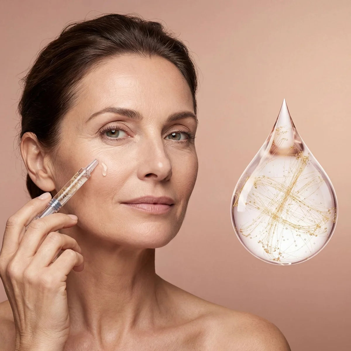Mujer aplicando el sérum con péptidos de seda